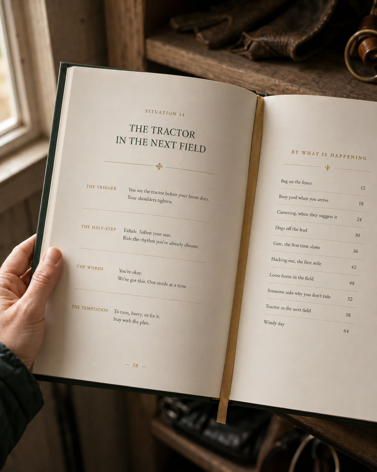 The Field Manual open at situation 14, with the index by what is happening on the facing page.